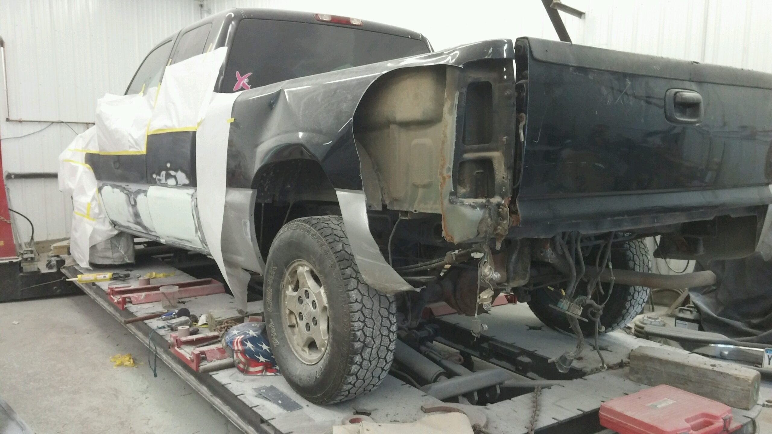 Truck body repair in progress